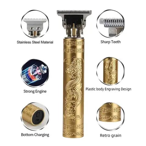 VintageT9 Hair Trimmers - Gold Dragon Usb Rechargeable Cordless Men Professional Barber Electric Haircut Razor